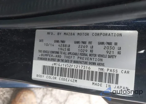 2015 Mazda Mazda6 I Touring из США, поврежденный, VIN JM1GJ1V52F1217316